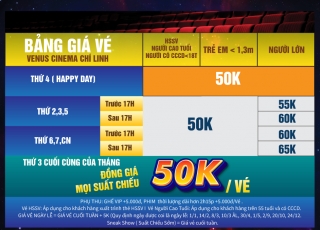 Bảng giá vé rạp Venus Cinema Chí Linh